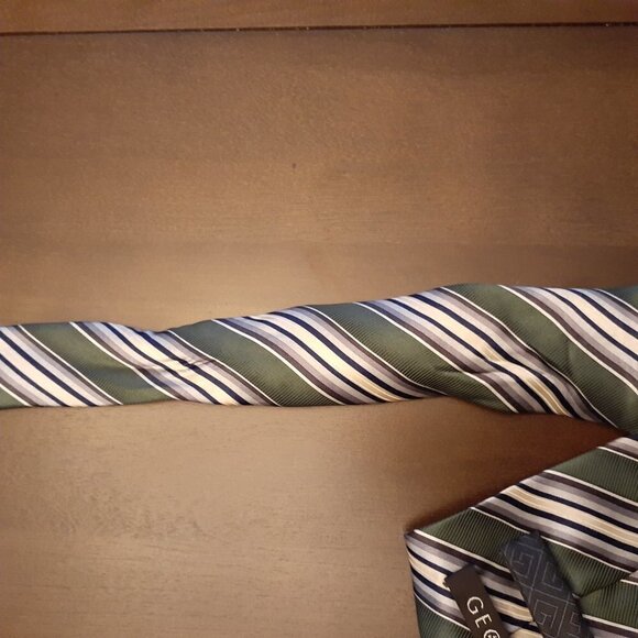 George Men's Silk Tie Green Gray Navy Blue Stripe - Picture 5 of 5